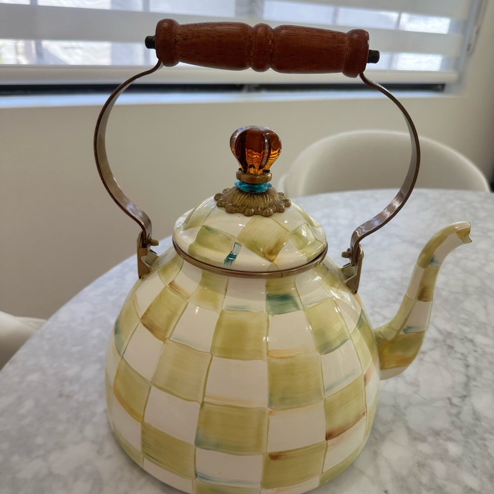 MacKenzie-Childs Checkered Teapot with Wooden Handle